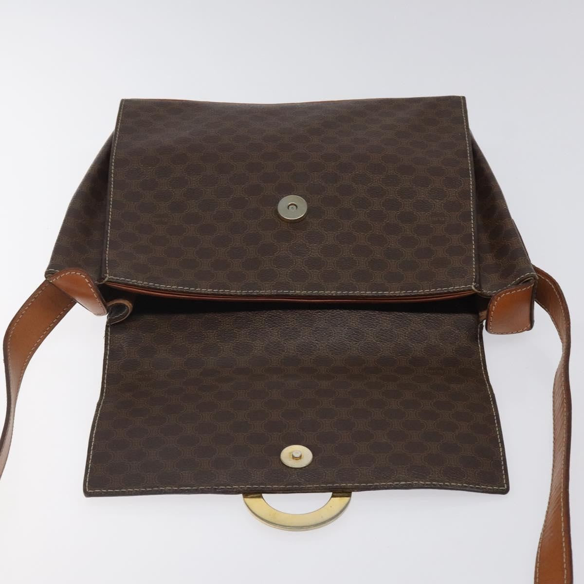Celine Vintage Macadam Circle Logo Shoulder Bag Canvas and Leather, Brown, Canvas, Shoulder Bag
