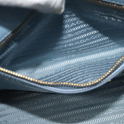 Prada Double Zip Lux Tote Saffiano Leather, BLUE, LEATHER, Handbag