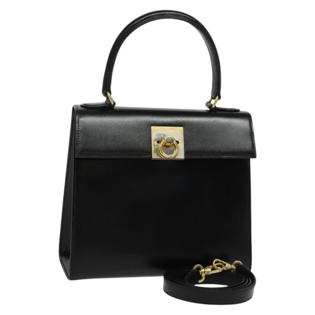 Celine Gancini Handbag Leather, BLACK, LEATHER, Handbag