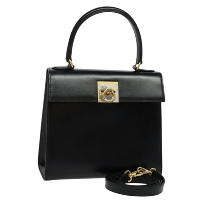 Celine Gancini Handbag Leather, BLACK, LEATHER, Handbag