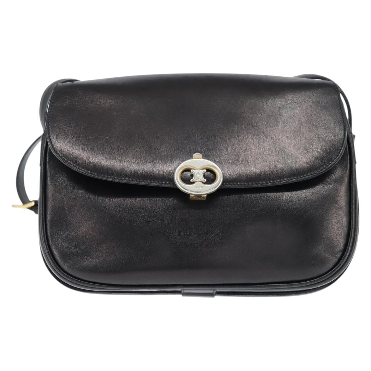 Celine Shoulder Bag Leather, BLACK, LEATHER, Shoulder bag