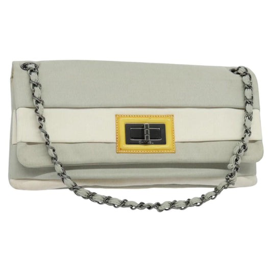 Chanel Mademoiselle Lock Chain Flap Bag Grosgrain, GRAY, NYLON, Handbag
