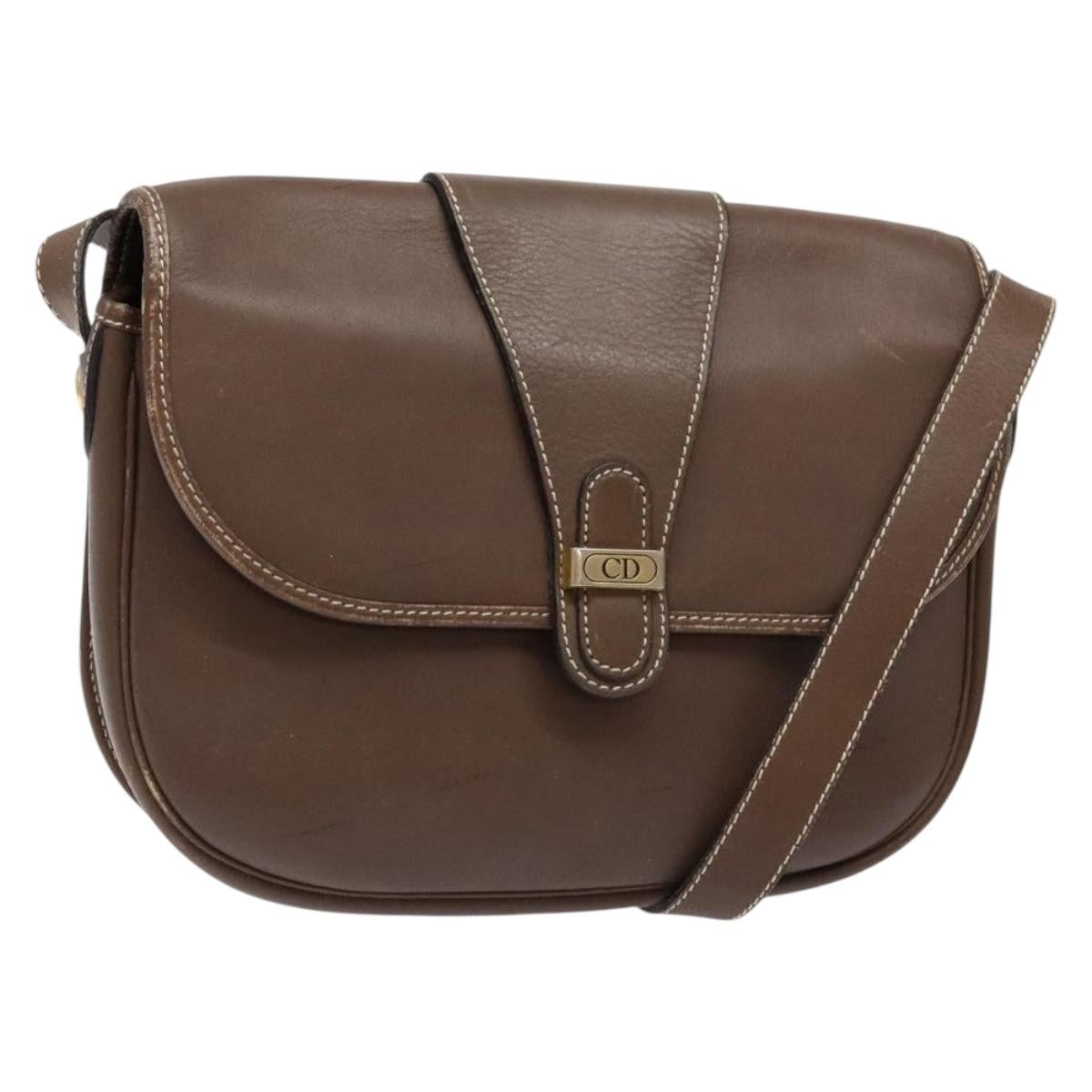 Christian Dior Vintage CD Flap Shoulder Bag Leather, BROWN, LEATHER, Shoulder bag