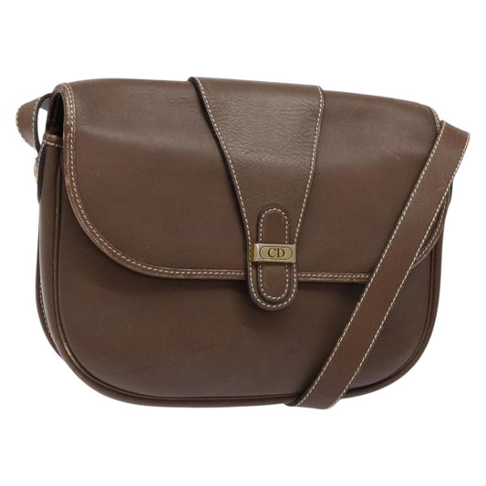 Christian Dior Vintage CD Flap Shoulder Bag Leather, BROWN, LEATHER, Shoulder bag