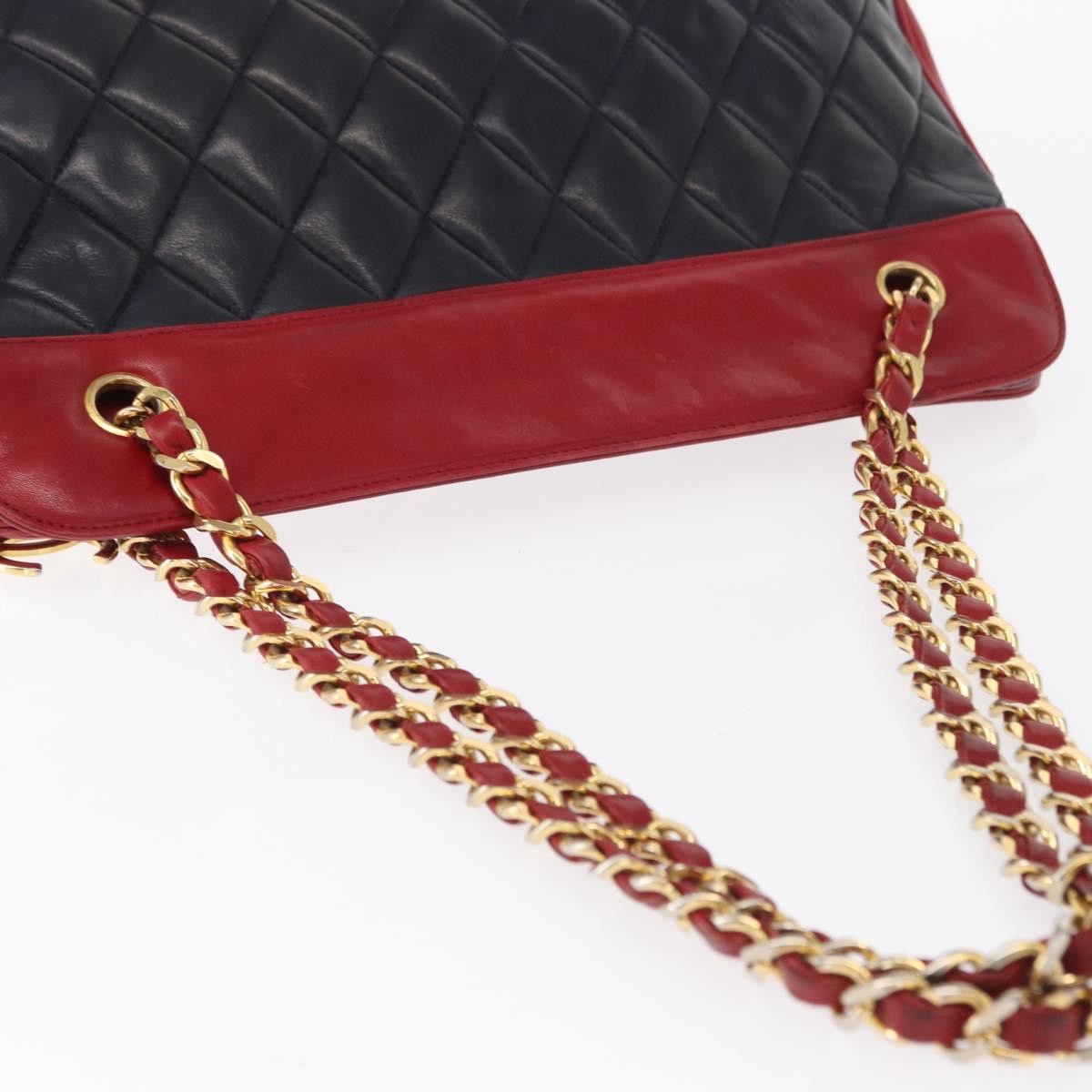 Chanel Vintage Chain Tote Quilted Lambskin, NAVY, LEATHER, Shoulder bag