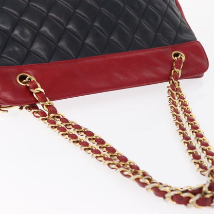 Chanel Vintage Chain Tote Quilted Lambskin, NAVY, LEATHER, Shoulder bag