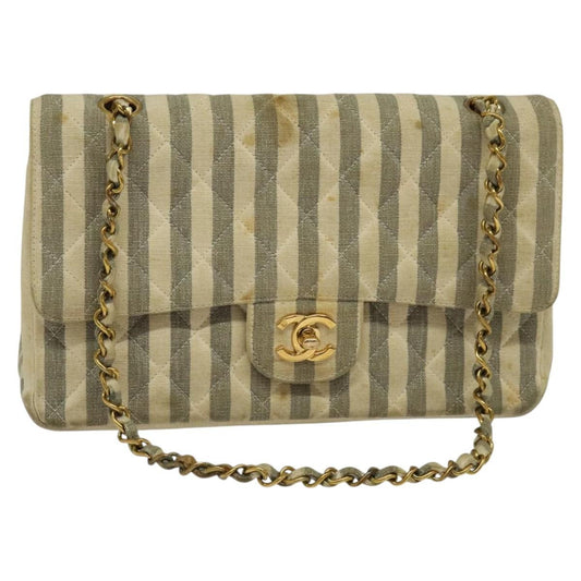 Chanel Vintage Classic Double Flap Bag Quilted Denim, GRAY, CANVAS, Handbag