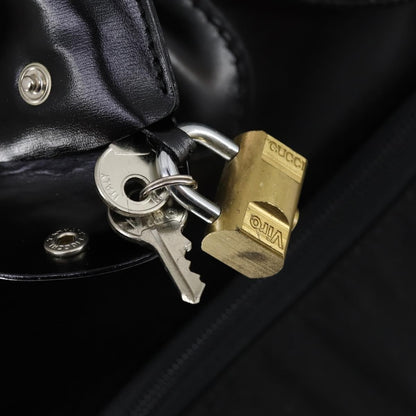 Gucci Travel Boston Bag Leather with Nylon, BLACK, LEATHER, Travel bag