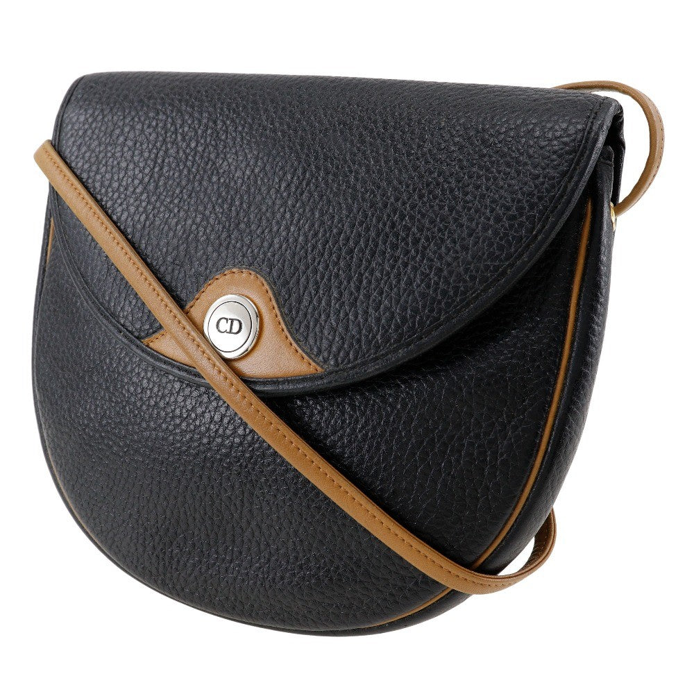 Christian Dior Vintage CD Logo Shoulder Bag Leather, BLACK, CALFSKIN, Shoulder bag