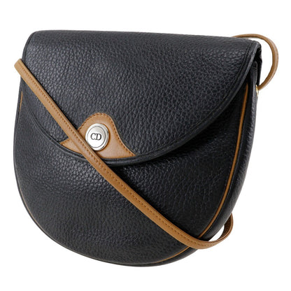 Christian Dior Vintage CD Logo Shoulder Bag Leather, BLACK, CALFSKIN, Shoulder bag