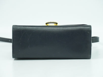 Salvatore Ferragamo Gancini Shoulder Bag Leather, NAVY, LEATHER, Shoulder bag