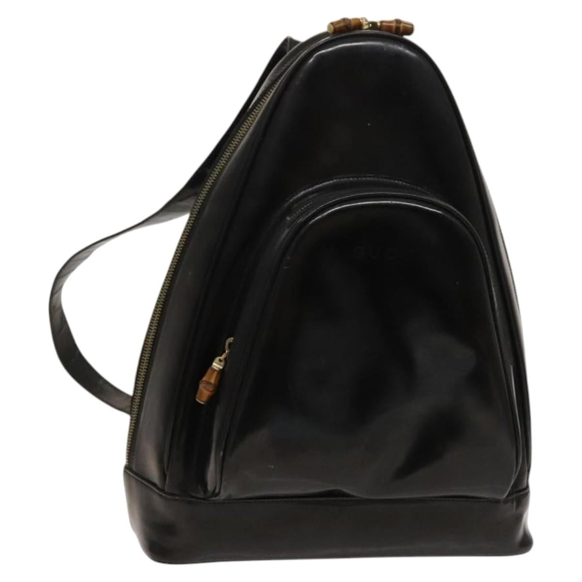 Gucci Vintage Bamboo Backpack Patent, Black, Patent Leather, Backpack