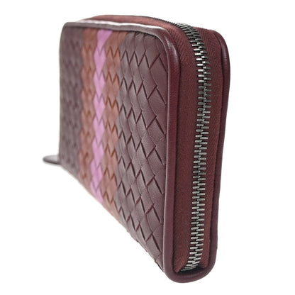 Bottega Veneta Intrecciato Long Zip  Wallet Leather, BURGUNDY, LEATHER, Wallets