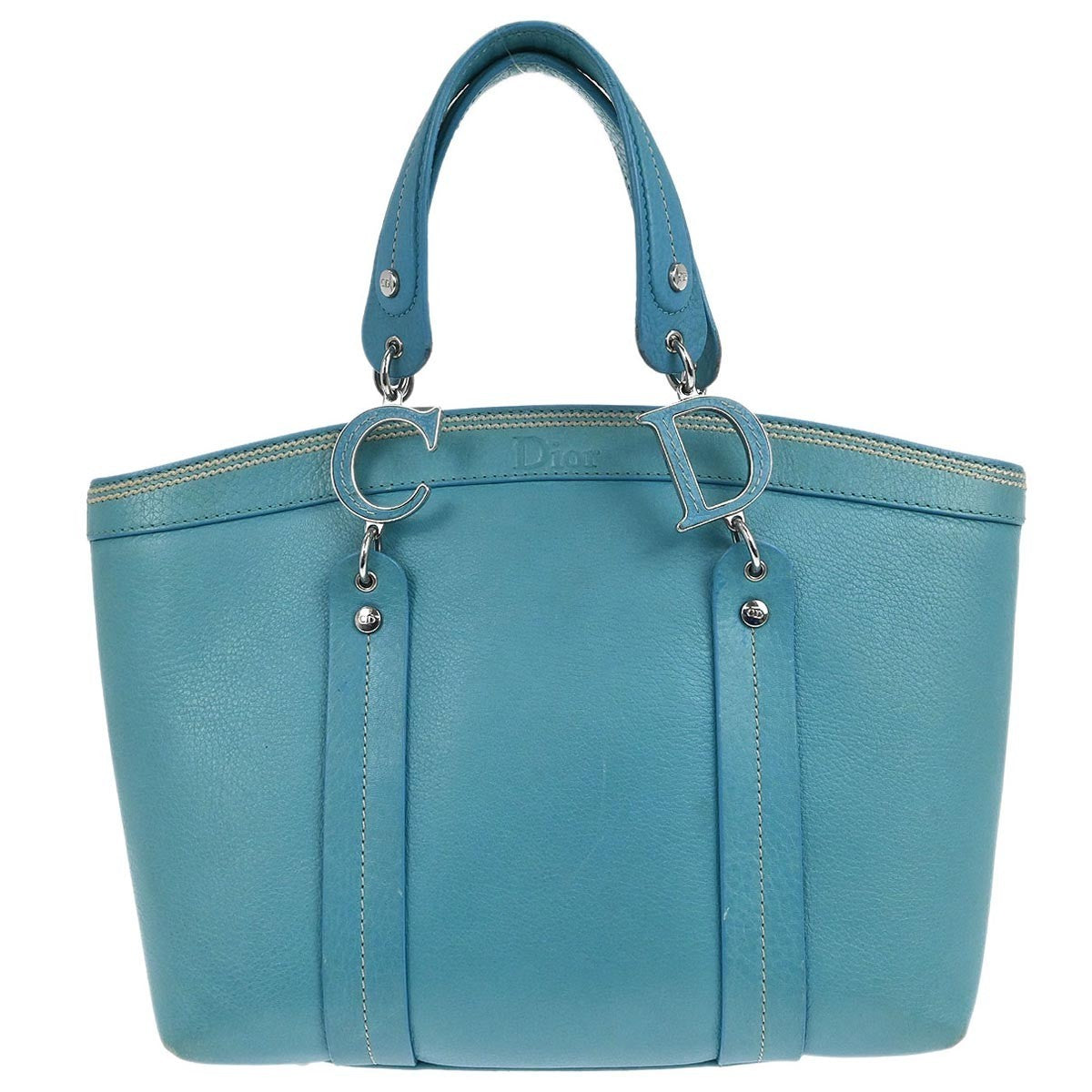 Christian Dior Vintage Tote Leather, TURQUOISE, LEATHER, Tote bag