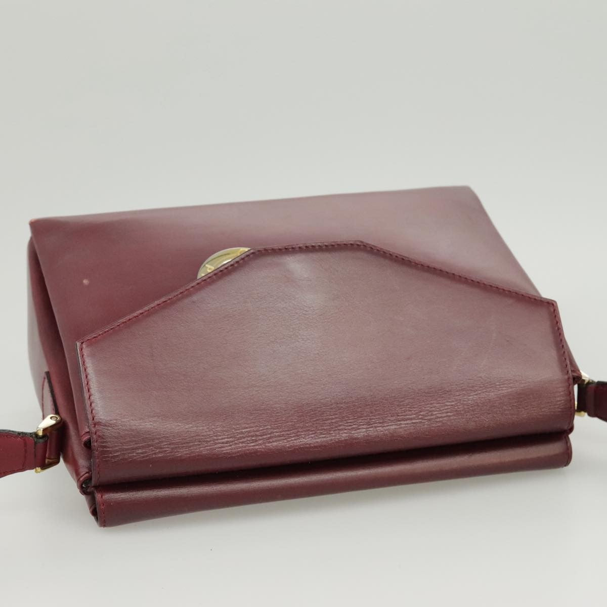 Celine Circle logo Leather, BURGUNDY, LEATHER, Shoulder bag
