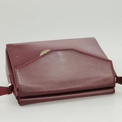 Celine Circle logo Leather, BURGUNDY, LEATHER, Shoulder bag