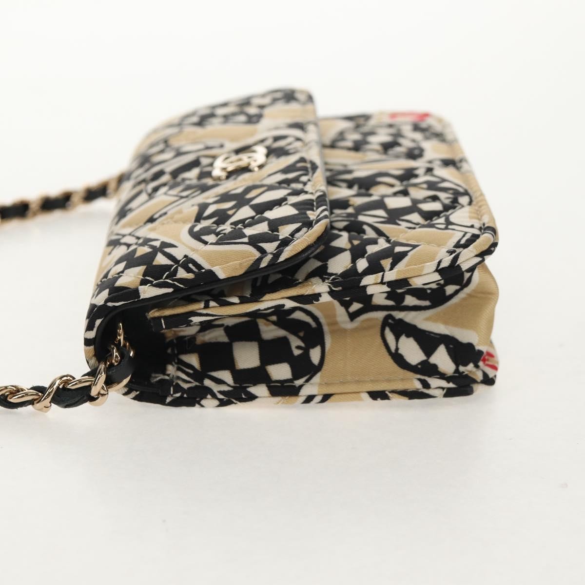 Chanel Flap Card Holder on Chain Quilted Printed Canvas, Beige, Satin, Clutch