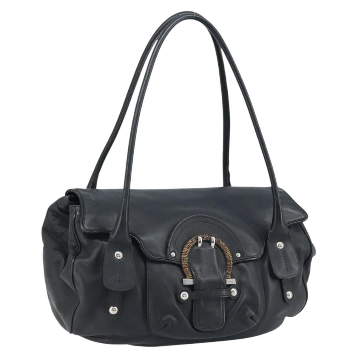 Salvatore Ferragamo Gancini handbag Leather, BLACK, LEATHER, Handbag