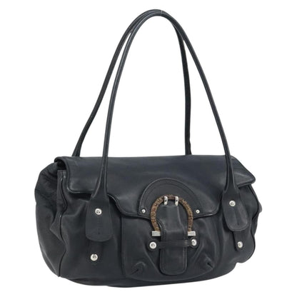 Salvatore Ferragamo Gancini handbag Leather, BLACK, LEATHER, Handbag