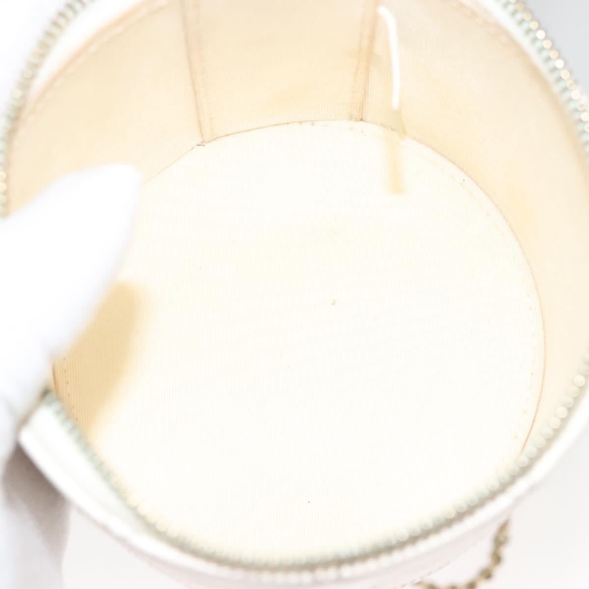 Chanel CC Round Vanity Case with Chain Quilted Lambskin, WHITE, LEATHER, Shoulder bag