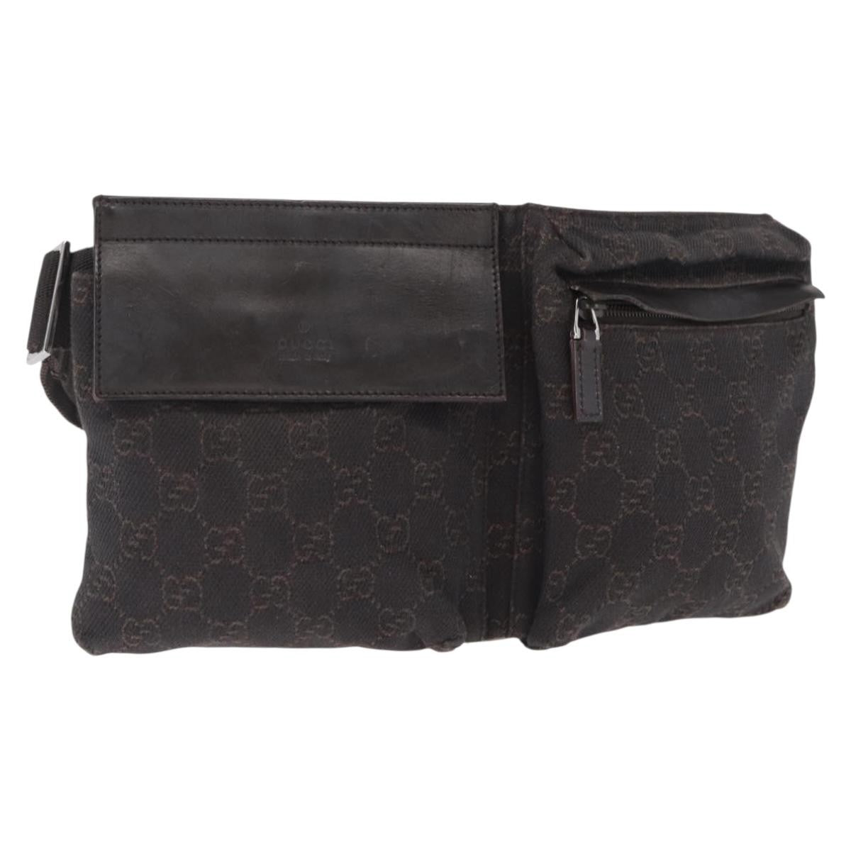 Gucci Vintage Double Belt Bag GG Canvas with Leather, BROWN, CANVAS, Clutche & pouche