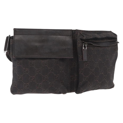 Gucci Vintage Double Belt Bag GG Canvas with Leather, BROWN, CANVAS, Clutche & pouche