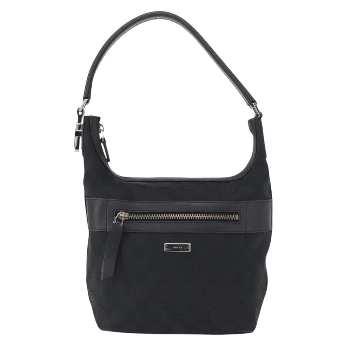 Gucci Vintage Shoulder Bag GG Canvas and Leather, BLACK, CANVAS, Shoulder bag