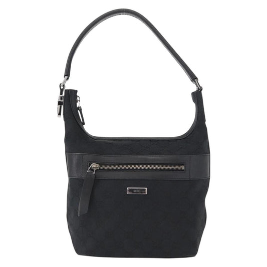 Gucci Vintage Shoulder Bag GG Canvas and Leather, BLACK, CANVAS, Shoulder bag