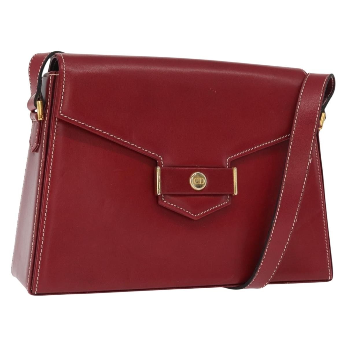 Christian Dior Vintage CD Logo Shoulder Bag Leather, RED, LEATHER, Shoulder bag