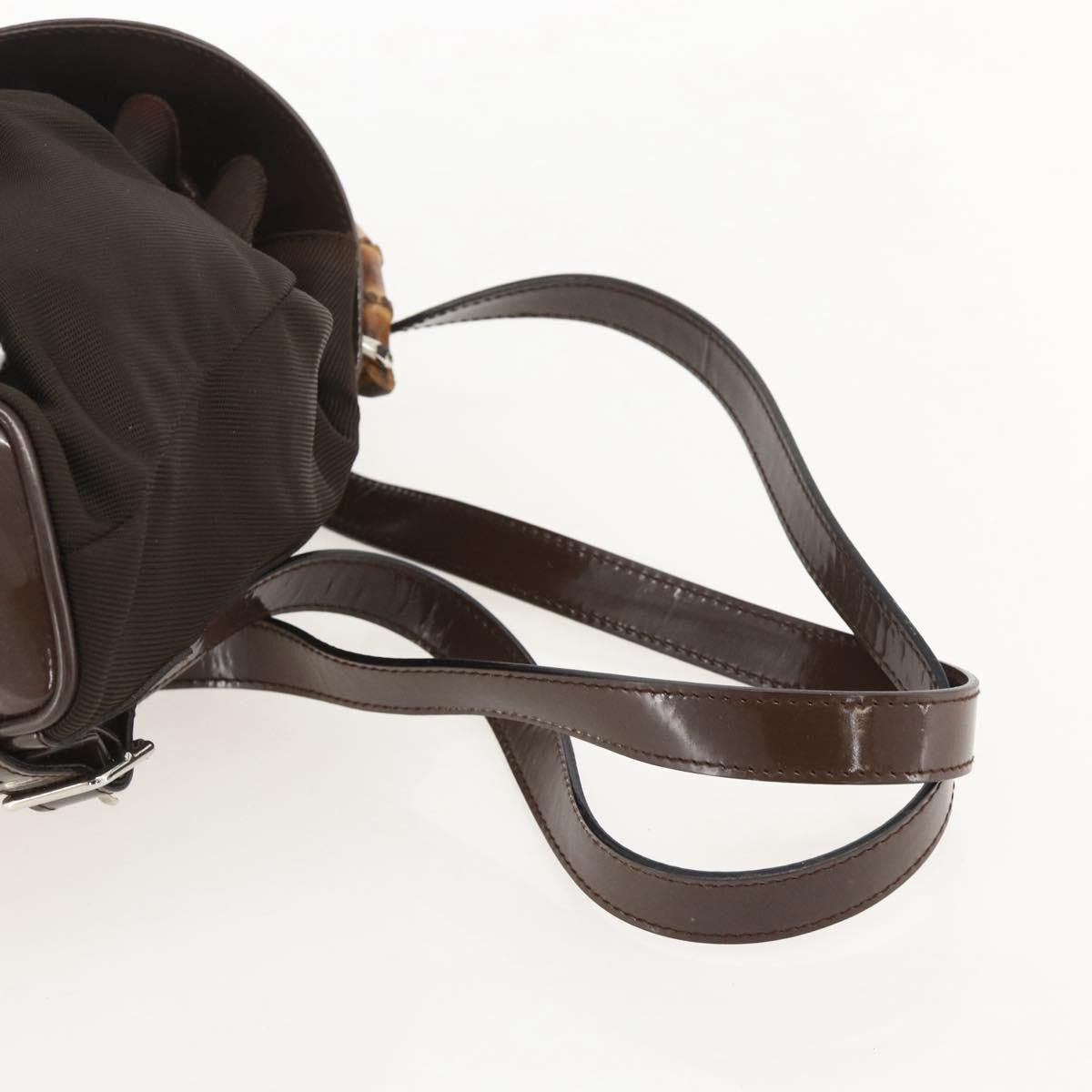 Gucci Vintage Bamboo Backpack Nylon and Patent Leather, Brown, Nylon, Backpack