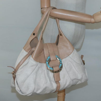 Bvlgari Chandra Hobo Canvas and Leather, Beige, Canvas, Tote Bag