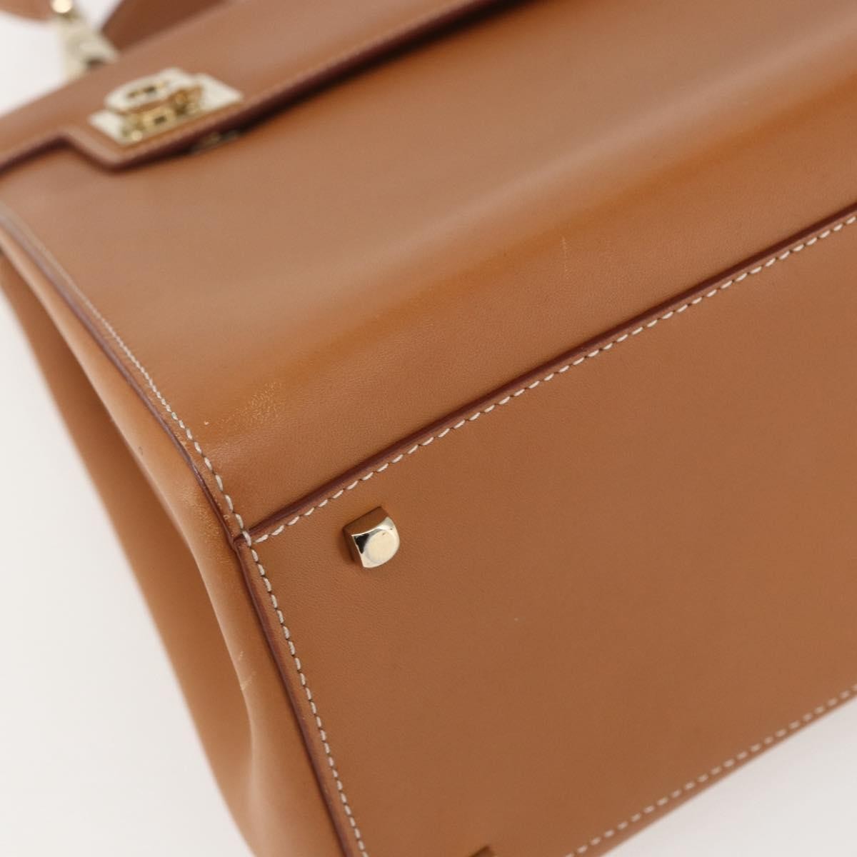 Salvatore Ferragamo Gancini handbag Leather, BROWN, LEATHER, Handbag