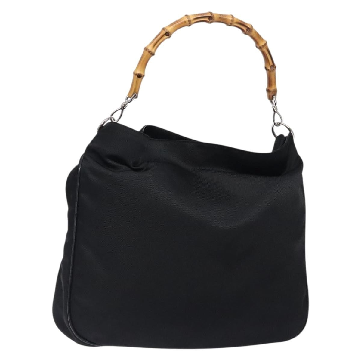 Gucci Vintage Bamboo Shoulder Bag Nylon, BLACK, NYLON, Shoulder bag