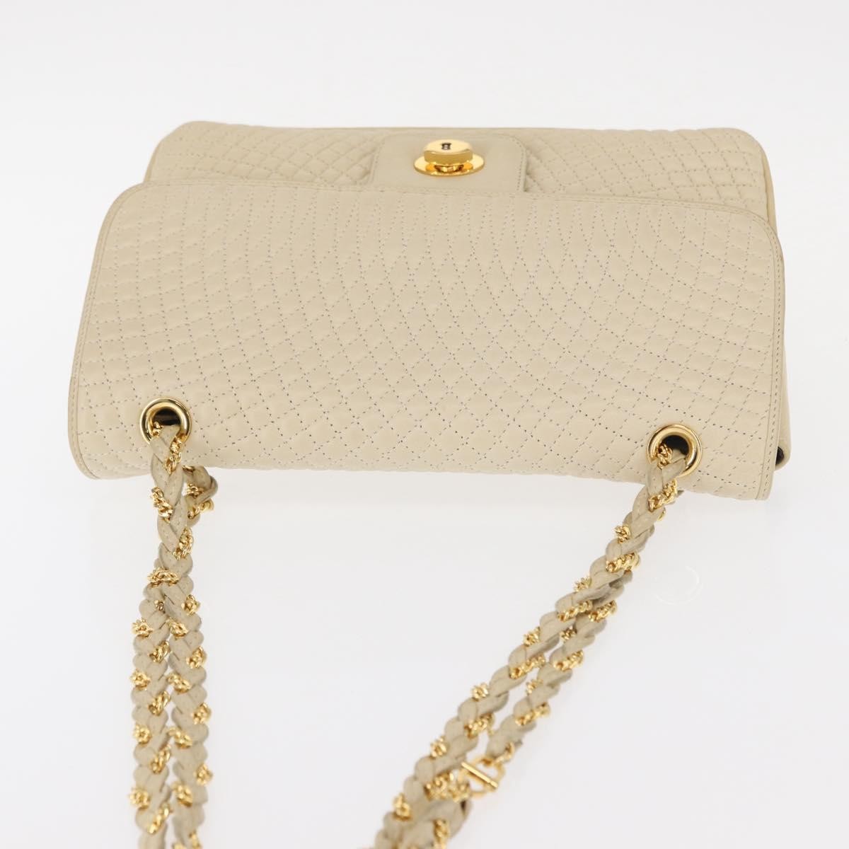Bally Vintage Chain Shoulder Bag Quilted Leather, ECRU, LEATHER, Shoulder bag