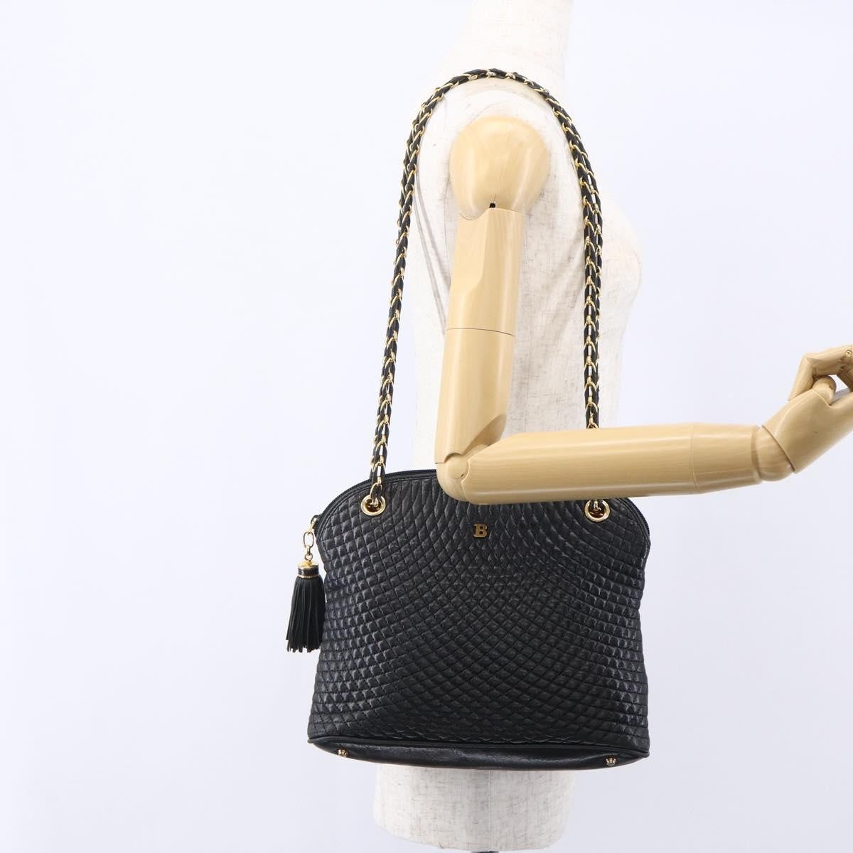 Bally Vintage Chain Shoulder Bag Quilted Leather, BLACK, LEATHER, Shoulder bag