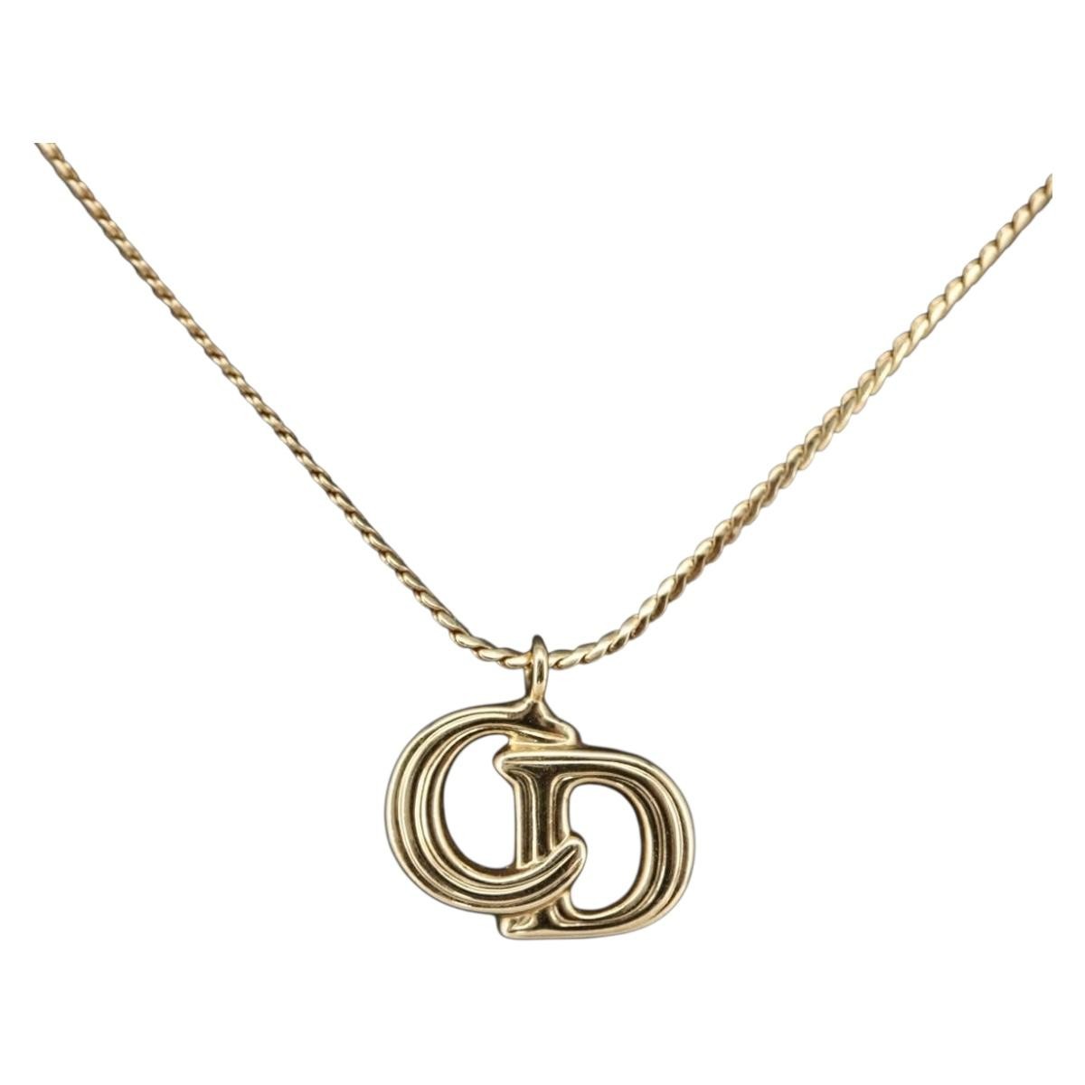 Christian Dior CD Pendant Necklace Metal, Gold, Metal, Necklace