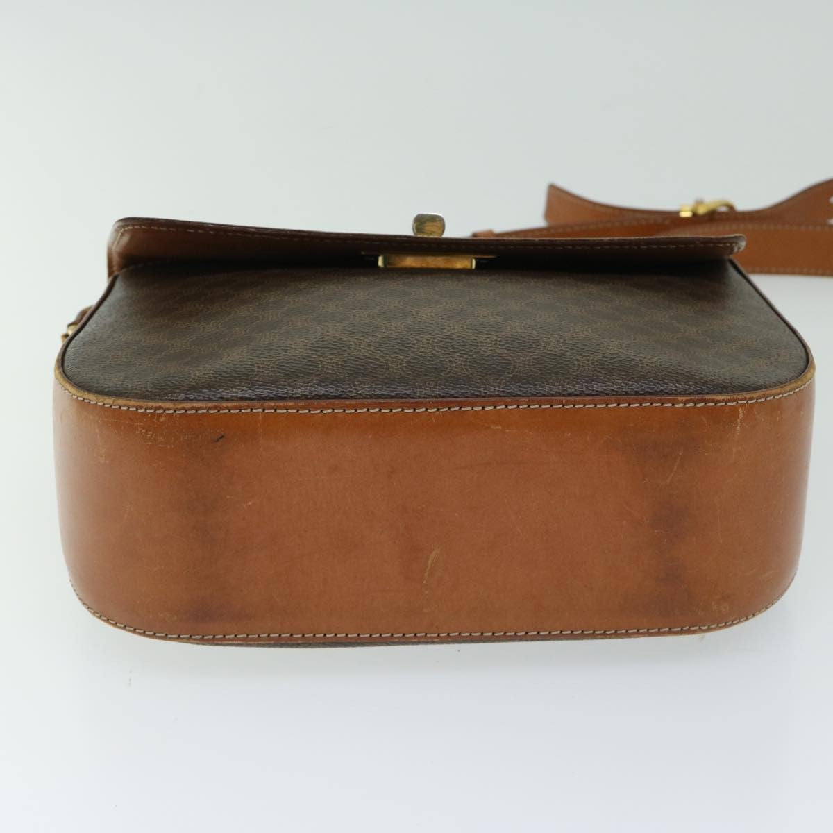 Celine Vintage Convertible Macadam Turnlock Shoulder Bag Canvas and Leather, BROWN, CANVAS, Shoulder bag