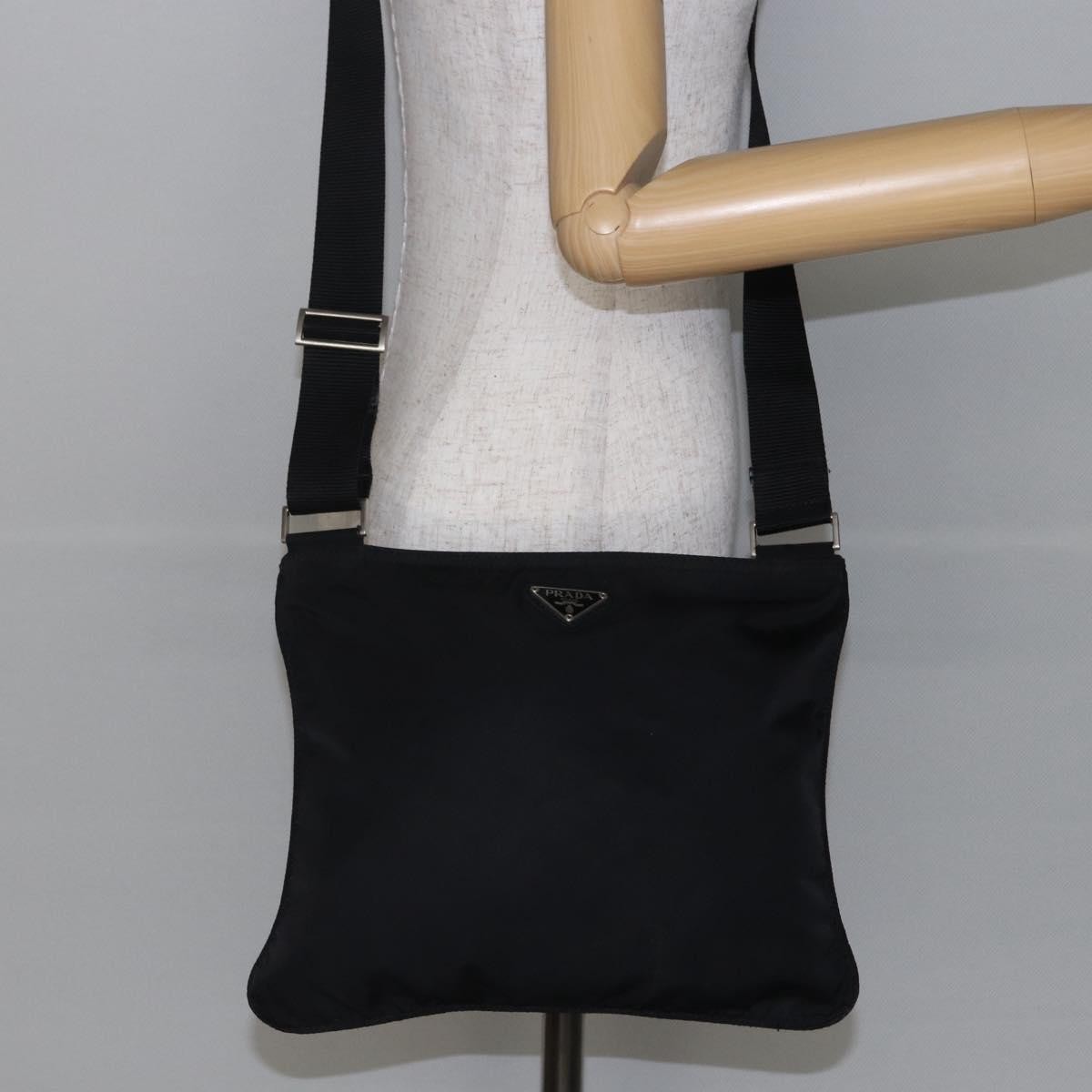 Prada Flat Messenger Bag Tessuto, BLACK, NYLON, Shoulder bag