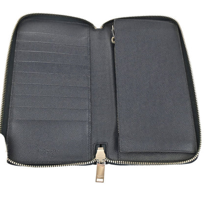 Saint Laurent Classic Zip Around Organizer Wallet Leather, NAVY, LEATHER, Wallets