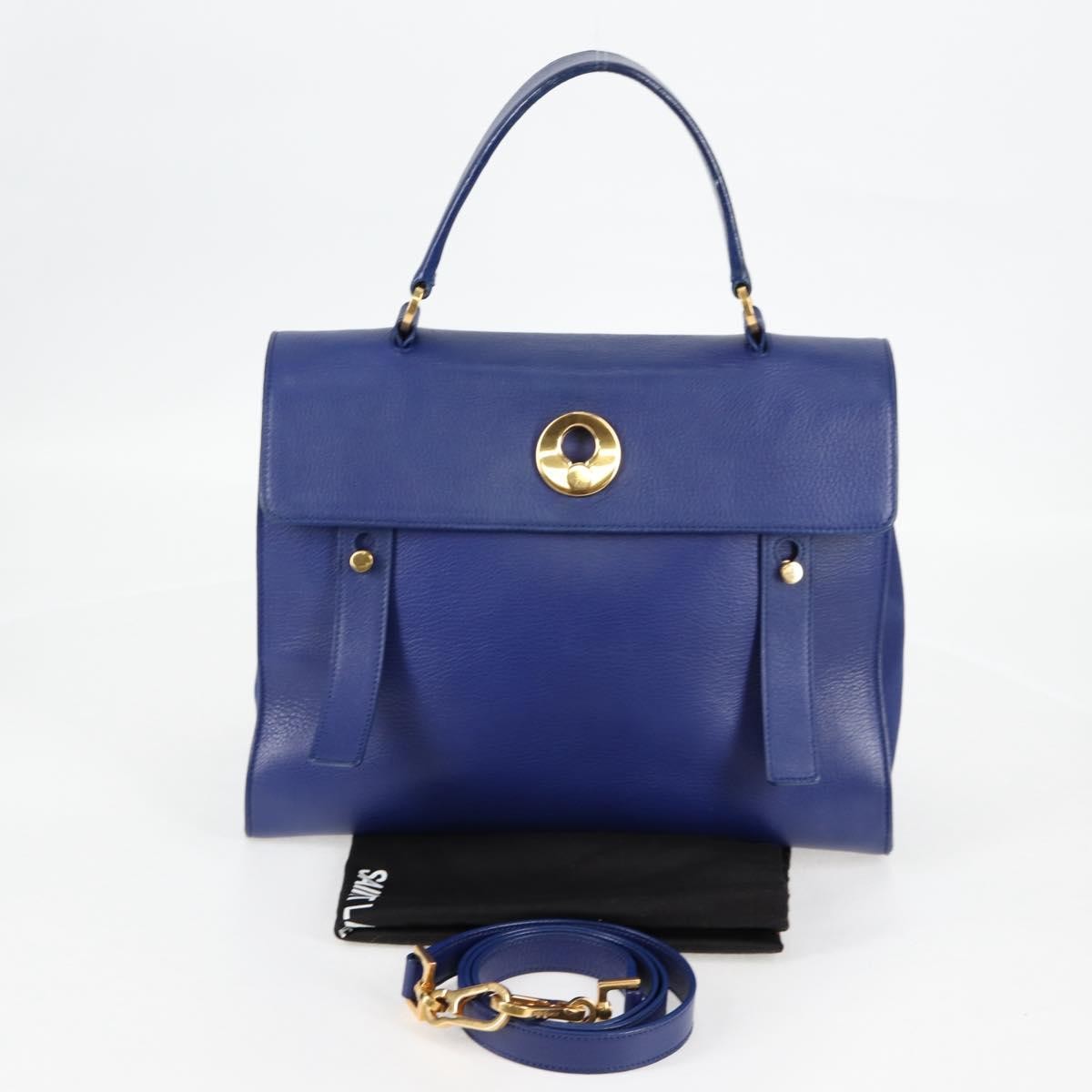 Saint Laurent Muse Two Bag Leather with Canvas, Blue, Leather, Shoulder Bag