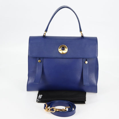 Saint Laurent Muse Two Bag Leather with Canvas, Blue, Leather, Shoulder Bag