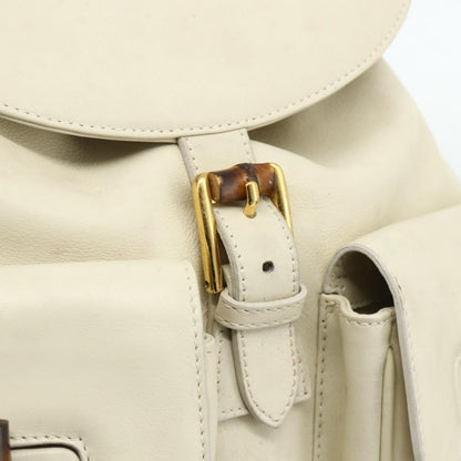 Gucci Vintage Bamboo Backpack Leather, White, Leather, Backpack