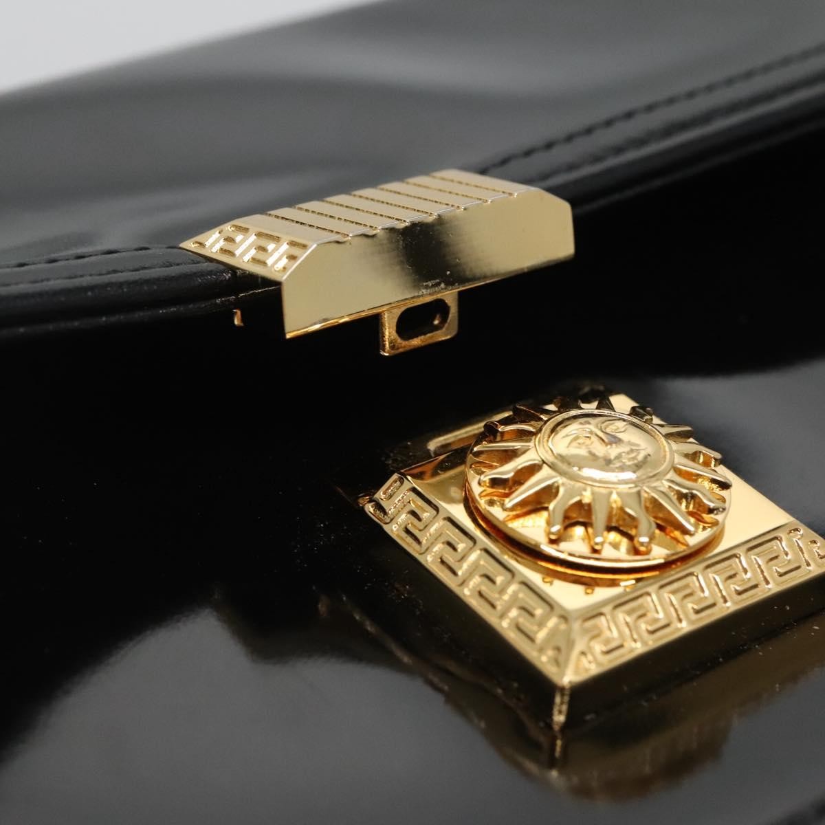 Versace Vintage Box Handle Bag Patent, BLACK, PATENT_LEATHER, Handbag