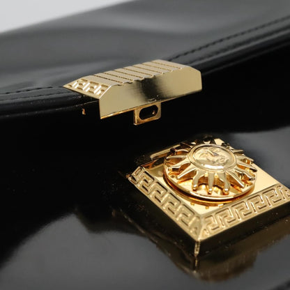 Versace Vintage Box Handle Bag Patent, BLACK, PATENT_LEATHER, Handbag