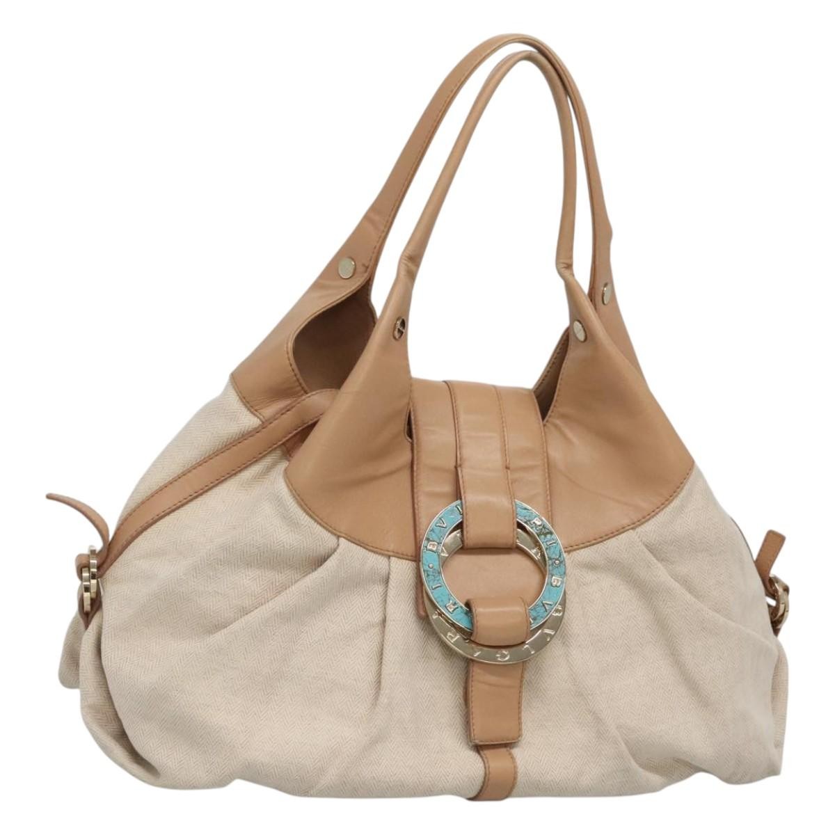 Bvlgari Chandra Hobo Canvas and Leather, Beige, Canvas, Tote Bag