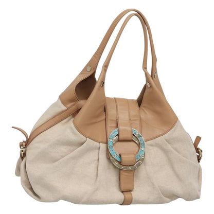 Bvlgari Chandra Hobo Canvas and Leather, Beige, Canvas, Tote Bag