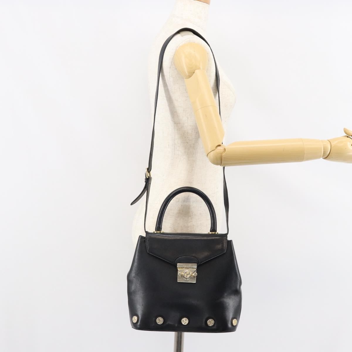 Salvatore Ferragamo Vintage Handbag Leather, BLACK, LEATHER, Handbag