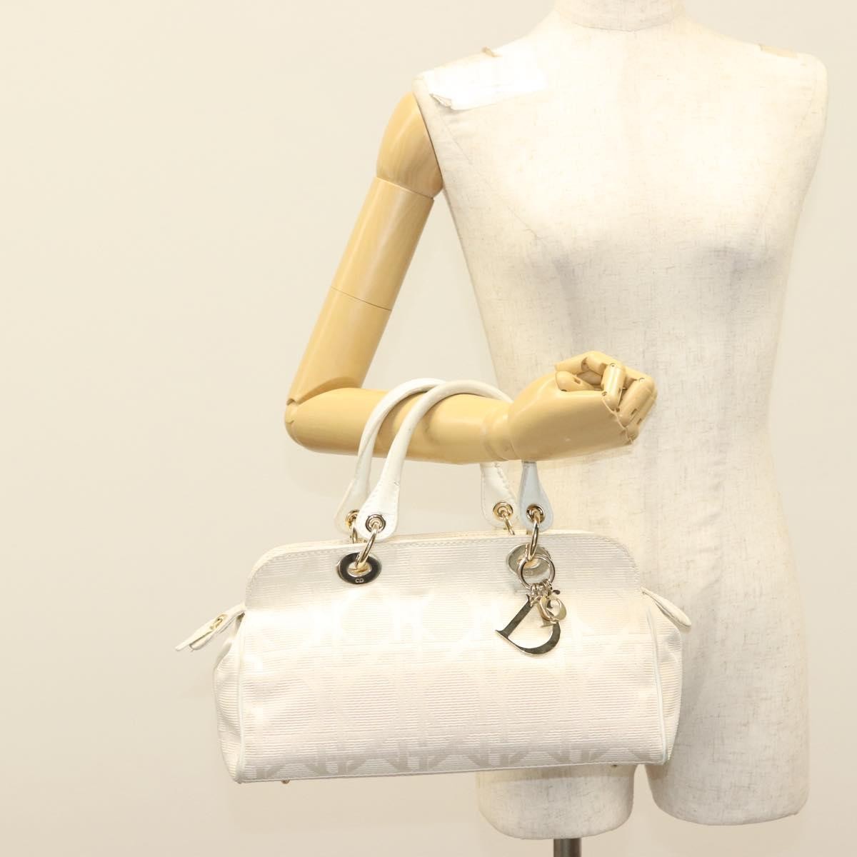 Christian Dior Cannage Handbag Canvas, WHITE, CANVAS, Handbag