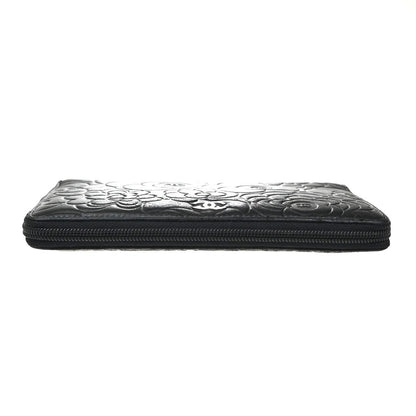 Chanel Camellia Zip Around Organizer Leather, Black, Leather, Wallet