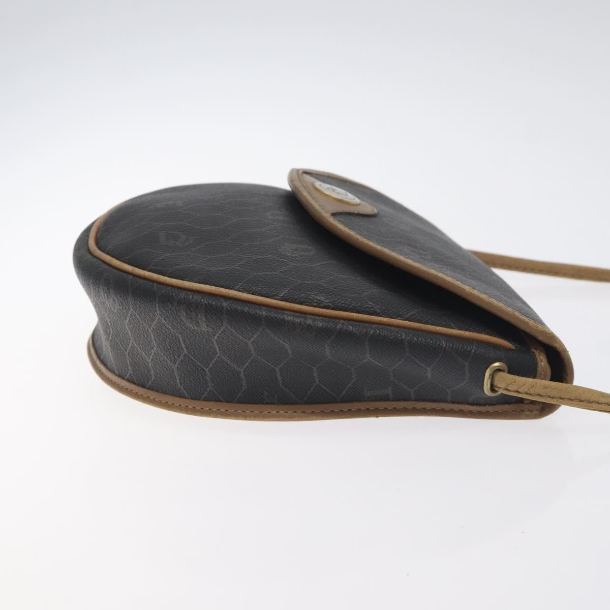 Christian Dior Vintage Honeycomb Flap Crossbody Bag Coated Canvas, BLACK, CANVAS, Crossbody bag